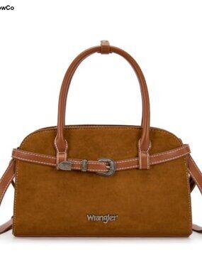 Faux Suede Satchel Crossbody Bag Western Buckle Handbag